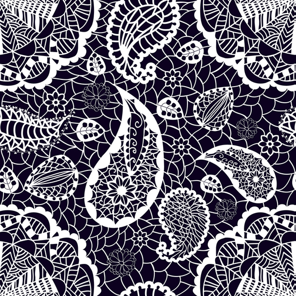 Lace seamless pattern with flowers paisley  - Вектор,изображение