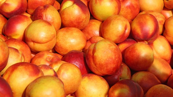 background of ripe nectarines for sale at vegetable market in su - Photo, Image