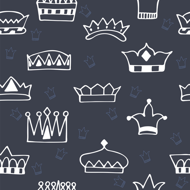 Seamless pattern with hand drawn crowns on dark background - Vektor, kép