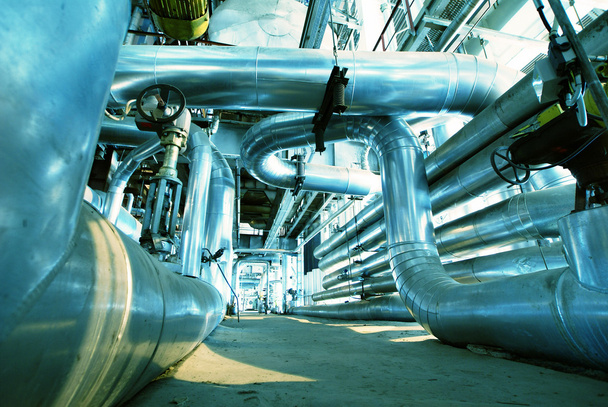 Industrial zone, Steel pipelines, valves and pumps - Photo, Image