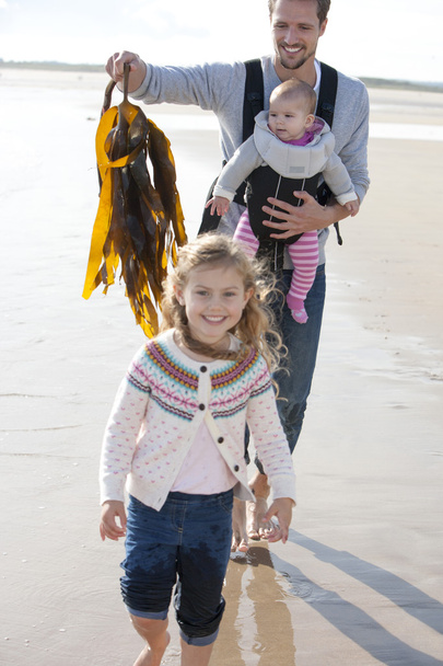 Отец с детьми на пляже
 - Фото, изображение