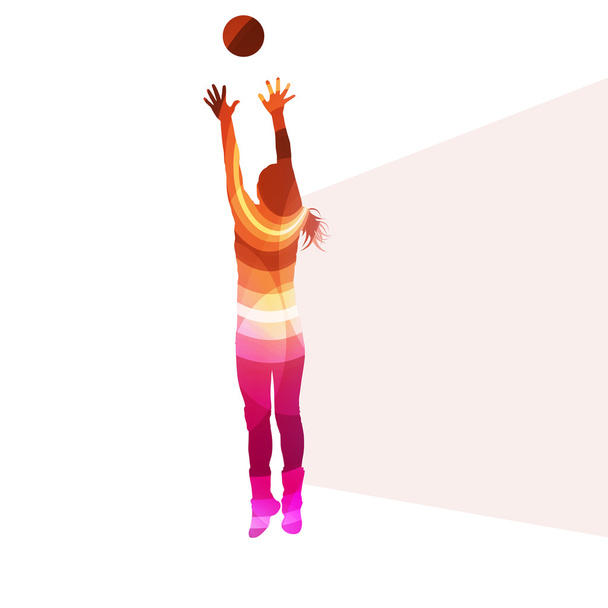 Woman female volleyball player silhouette vector background colo - Vector, Image