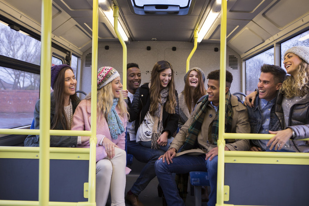 Young people travelling by bus together. - Foto, Imagen
