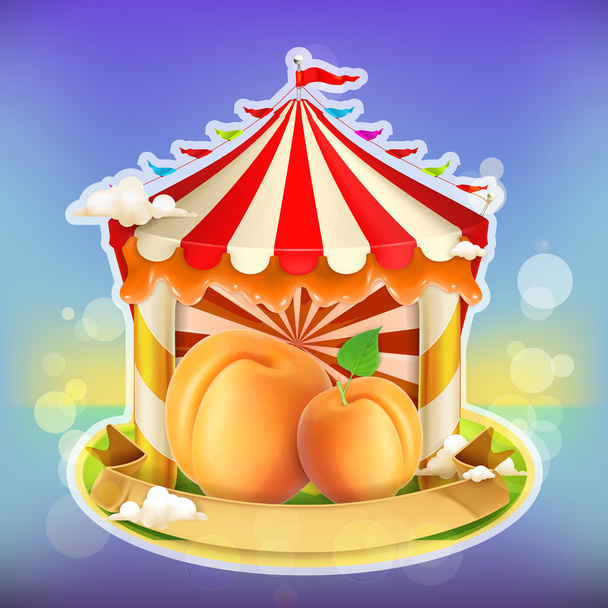Fruit jam poster apricot, sweets emblem, specialized agricultural fair - Vetor, Imagem