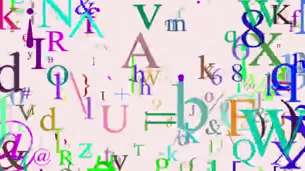 Γράμματα και σύμβολα διαφόρων χρωμάτων σε λευκό - Πλάνα, βίντεο