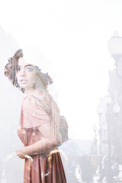 Double exposure woman and city - Foto, immagini