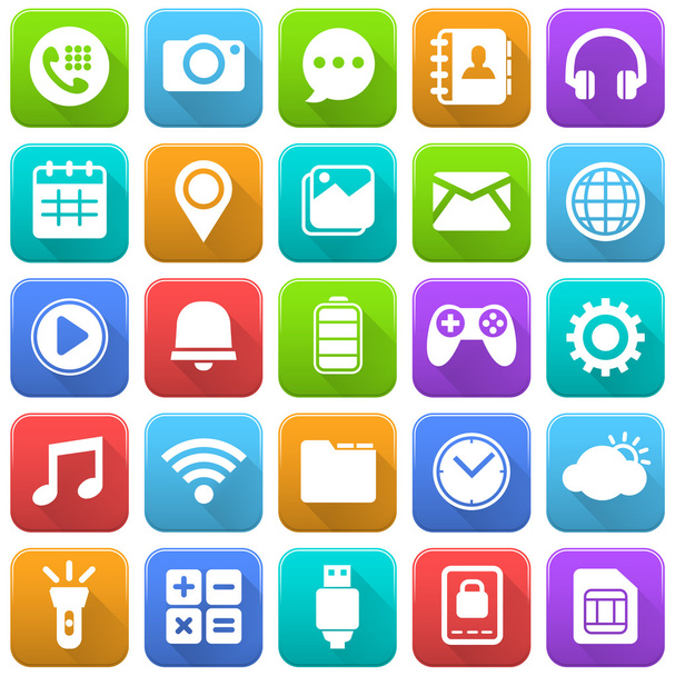 Mobiele pictogrammen, sociale Media, mobiele applicatie, Internet - Vector, afbeelding