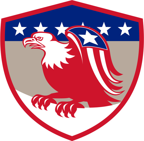 American Eagle flaga skrzydła Perching Crest Retro - Wektor, obraz