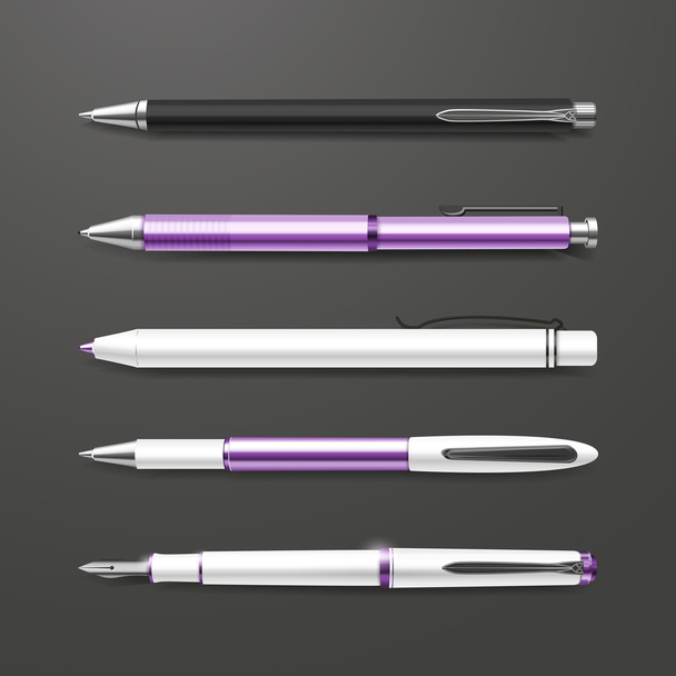 graceful purple pens set - Vector, Image