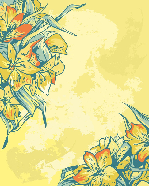 Beautiful yellow background with flowers - Vector, imagen
