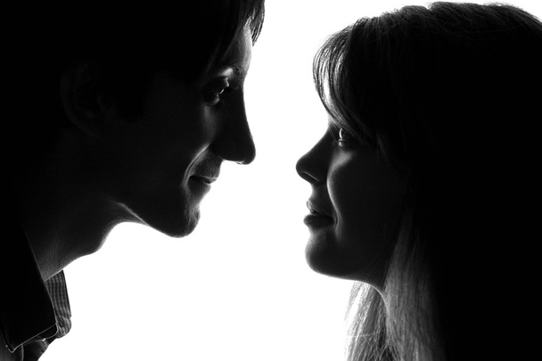 Black and white portrait of a young couple in love - Photo, image