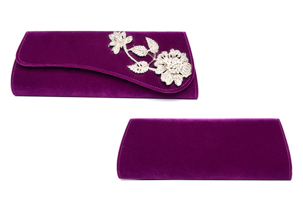 purple clutch with diamond flower on a white background - Photo, Image