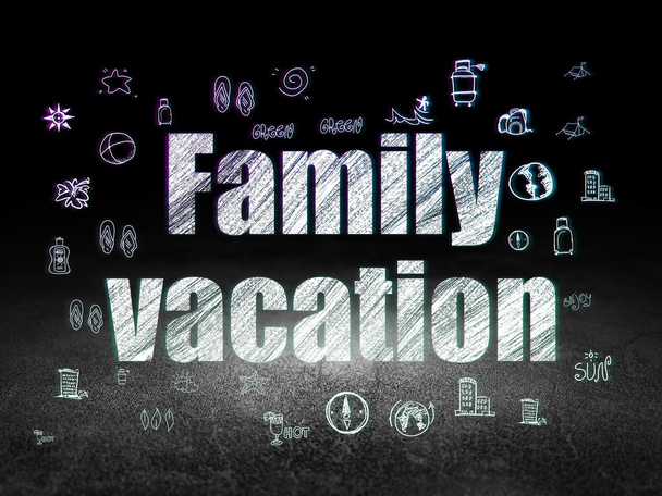 Tourism concept: Family Vacation in grunge dark room - Foto, Imagen