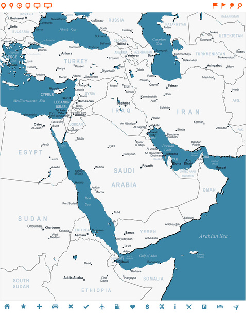 Oriente Médio - etiquetas de mapa e navegação - ilustração
. - Vetor, Imagem