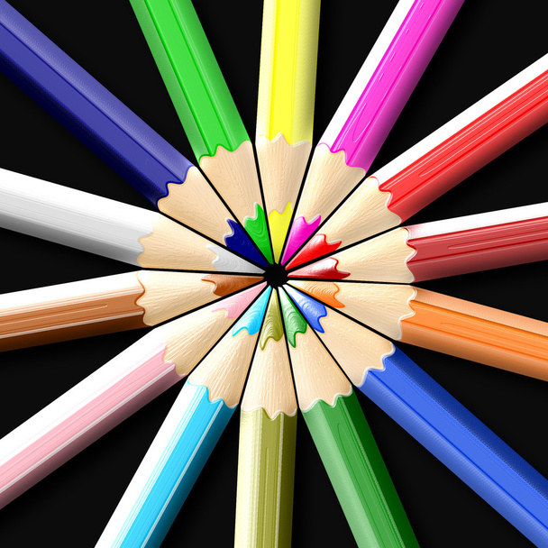 Kleurpotloden of kleurpotloden geïsoleerd op zwarte achtergrond - Foto, afbeelding