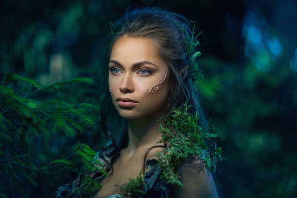 Elfo mulher em uma floresta mágica
 - Foto, Imagem