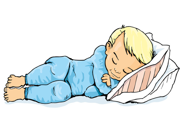 Karikatur eines kleinen Jungen, der auf einem Kissen schläft - Vektor, Bild