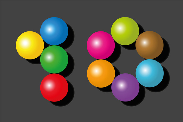 Tien Items stukken ballen kleuren nummer zwart - Vector, afbeelding