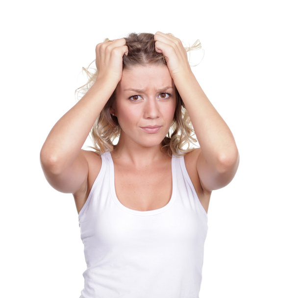 blond woman tests a headache  - Foto, imagen