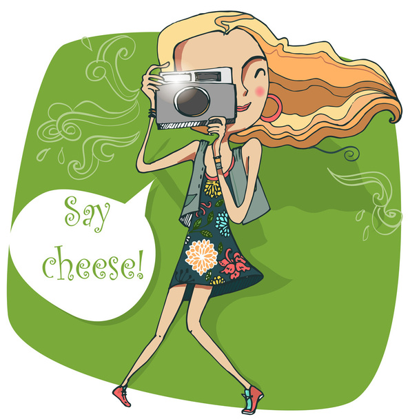 girl with camera - Vector, Image