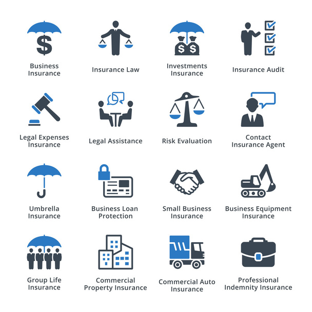 Ícones de seguros de negócios - Série azul
 - Vetor, Imagem