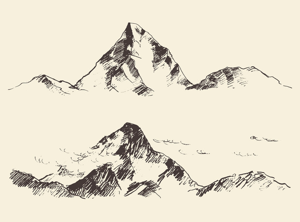 Mountains sketch contours engraving drawn vector - Vector, Image