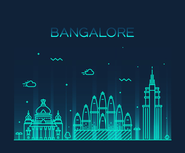 Bangalore skyline vector ilustração linear
 - Vetor, Imagem