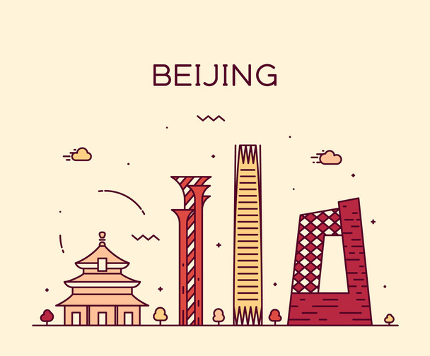 Beijing skyline de moda vector ilustración lineal
 - Vector, imagen