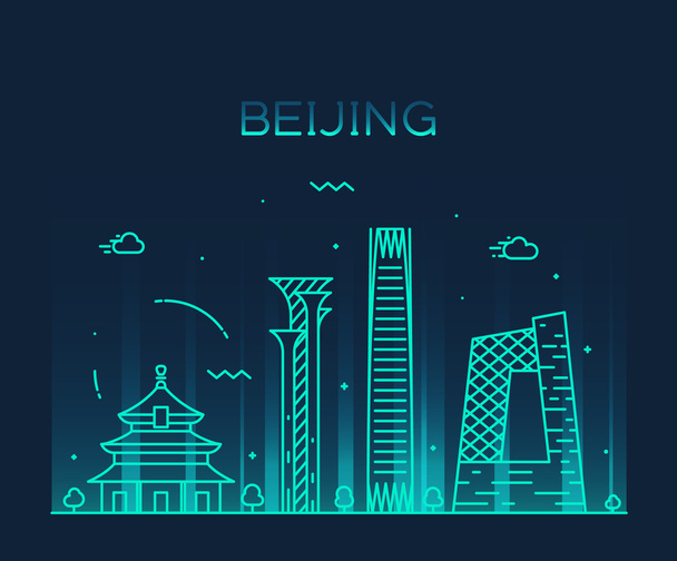 Beijing skyline trendy vector illustration linear - Wektor, obraz