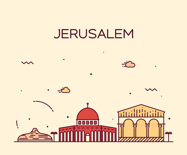 Jerusalem skyline trendy vector linear style - Vektör, Görsel
