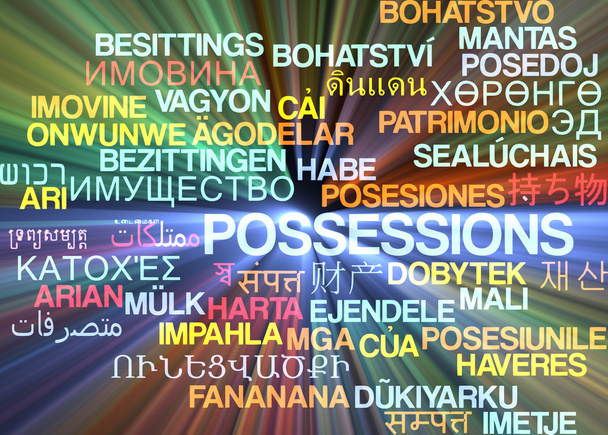 Posesiones multilenguaje wordcloud fondo concepto brillante
 - Foto, imagen