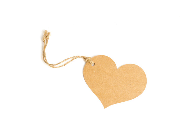 Brown heart tag isolate on white with clipping path, tag made fr - Zdjęcie, obraz