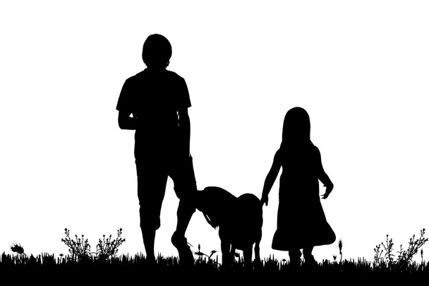 silhouette de famille avec chien
 - Vecteur, image
