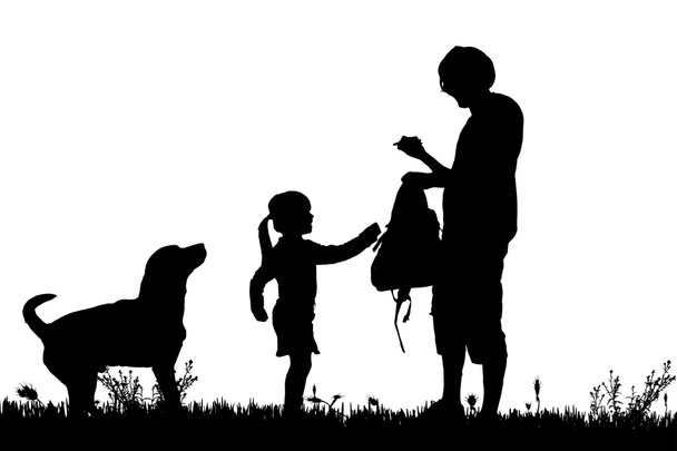 silhouette de famille avec chien
 - Vecteur, image