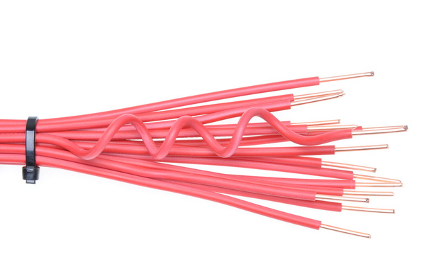 Copper cable with cable ties used in electrical installations - Photo, Image