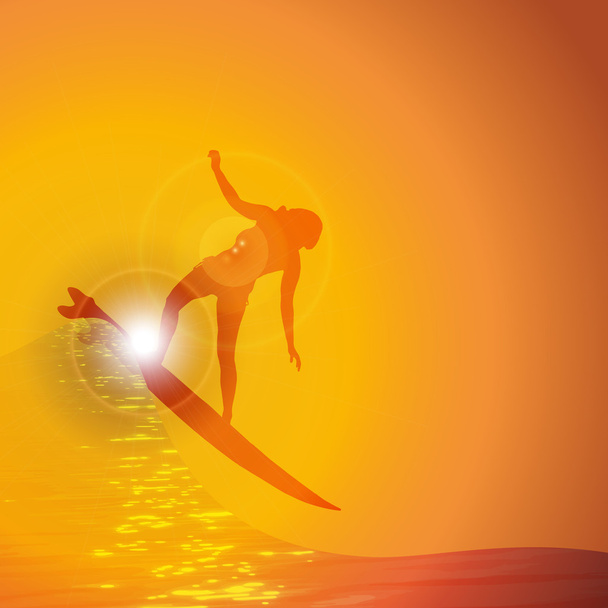 surfista en ola al atardecer
 - Vector, Imagen