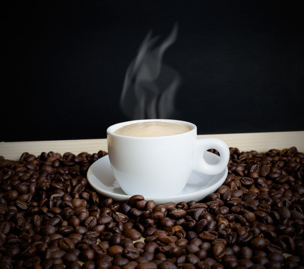 Coffee and coffee beans with chalk board - Photo, Image
