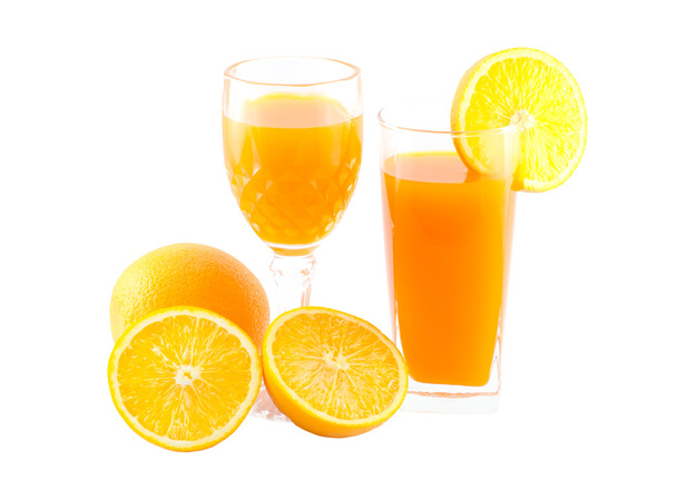 Orange juice and slice isolated on white with work path - Photo, Image
