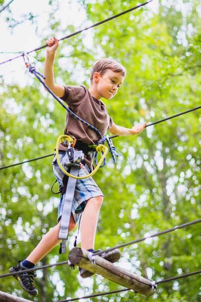 Young boy climbing in adventure park - Fotoğraf, Görsel
