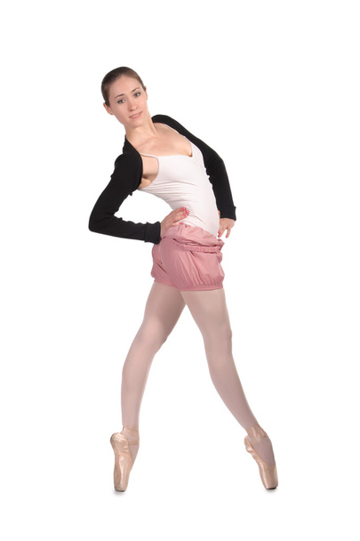 Ballerine dansante sur le bout de l'orteil sur fond blanc
 - Photo, image