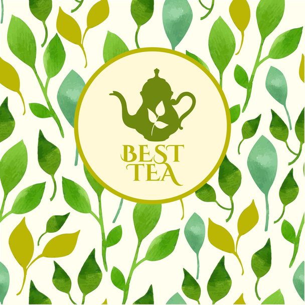 teapot logo on leaves background - Διάνυσμα, εικόνα