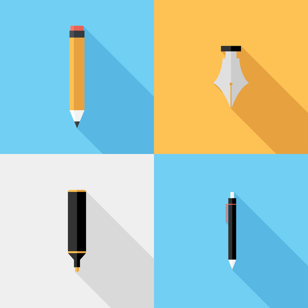 フラットなデザインの鉛筆とペンのアイコン. - ベクター画像