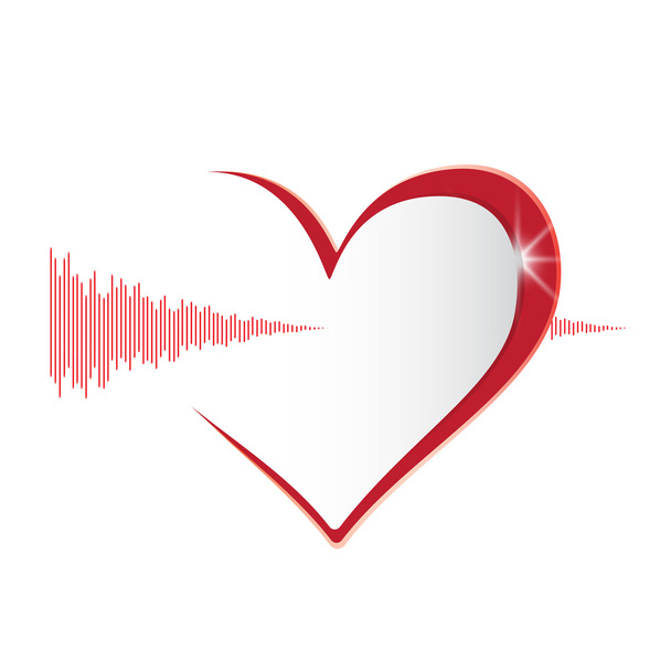 Coração vermelho brilhante com onda listrada
 - Vetor, Imagem