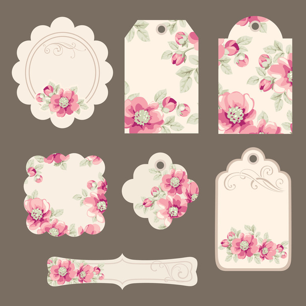 Set of floral tags - Vector, Image