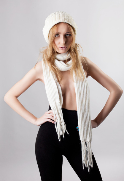 Sexy blond woman portrait in panty hose and scarf - Foto, Bild