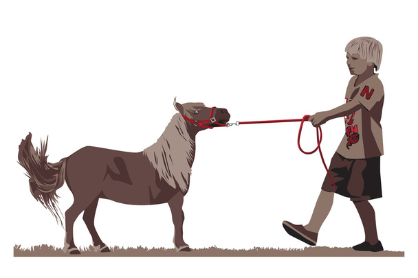 Boy with pony - Vector, Image