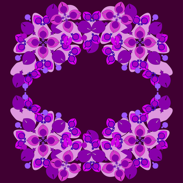 Flower pattern. Floral bouquet. Ornamental round lace pattern, pattern with many details, Colorful pattern of the card. Purple floral pattern - Vektor, kép