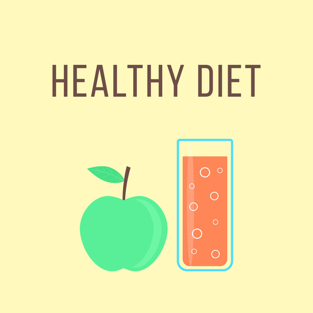 healthy diet with apple and glass of orange juice - Vecteur, image