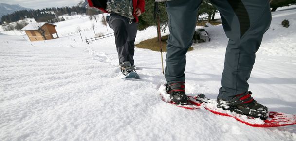 Άνθρωποι ενώ παπούτσια χιονιού στα βουνά - Φωτογραφία, εικόνα