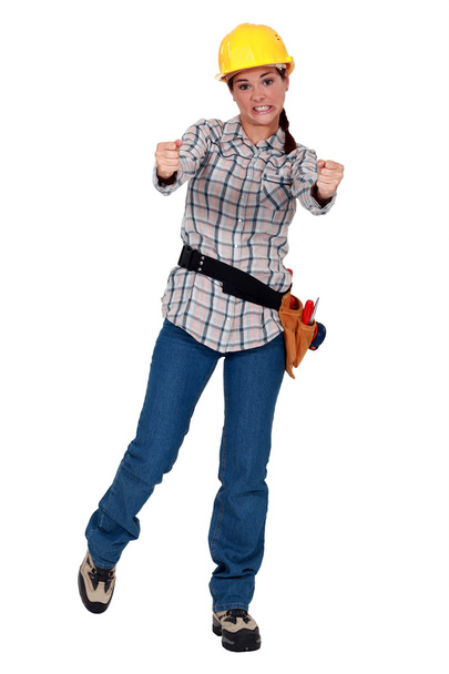 görünmez bir direksiyon kadın inşaat işçisi. - Fotoğraf, Görsel